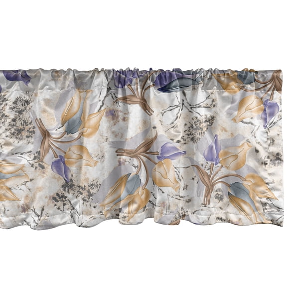 Spring Window Valance, Colorful Flowers Sketchy Abstract Illustration on Plain Back Art, Curtain Valance for Kitchen Bedroom with Rod Pocket, 54" X 18", Blue Violet and Pale Peach, by Ambesonne