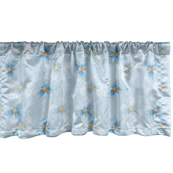 Spring Window Valance, Daisy Pattern Watercolor Romantic Theme Pastel Colors Botanical Romantic, Curtain Valance for Kitchen Bedroom with Rod Pocket, 54" X 18", Soft Blue and Apricot, by Ambesonne