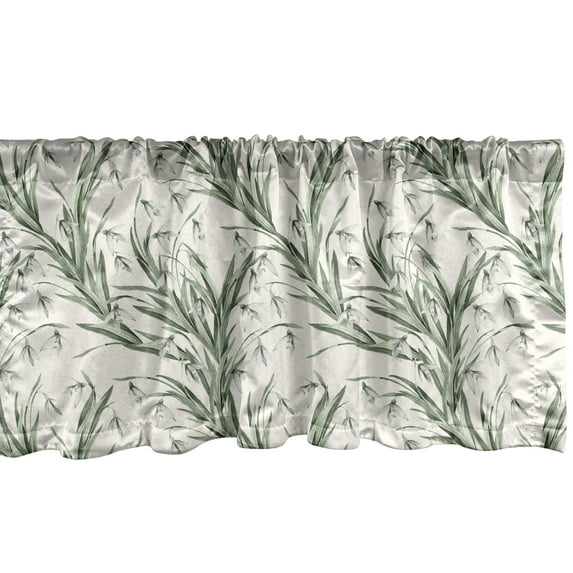 Spring Window Valance, Flowers by the Lake Romantic Style Repetitive Pattern Vintage Design, Curtain Valance for Kitchen Bedroom with Rod Pocket, 54" X 18", Laurel Green and Off White, by Ambesonne