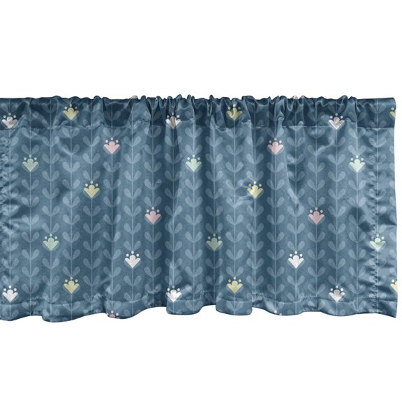 Ambesonne Spring Valance Pack of 2, Symmetric Art Rural Flowers, 54"X18", Slate Blue