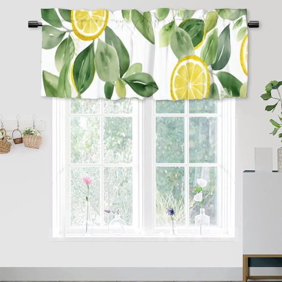 Spring Window Valances Lemons Refreshing Agriculture Watercolor Art Rod Pocket Valances for Kitchen, Bathroom, Living Room 54x18inch(1Pcs)
