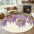thumbnail image 1 of Spring Wisteria Round Area Rug 8Ft Washable Large Circle Rugs for Living Room Dorm, Purple Flowers Floral Leaves Botanical Beige Non-Slip Carpet Floor Mats Indoor Outdoor Carpet Runner Home Decor, 1 of 8