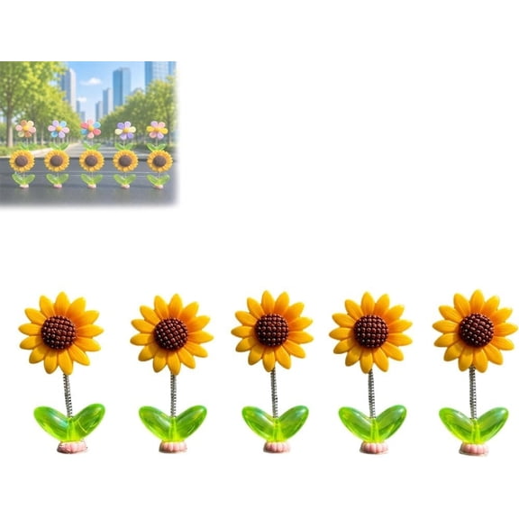 Spring Wobbly Flower Car Dashboard Decoration, Mini Sunflower Bobblehead Ornament, for Auto Office Desk, 5 Pc