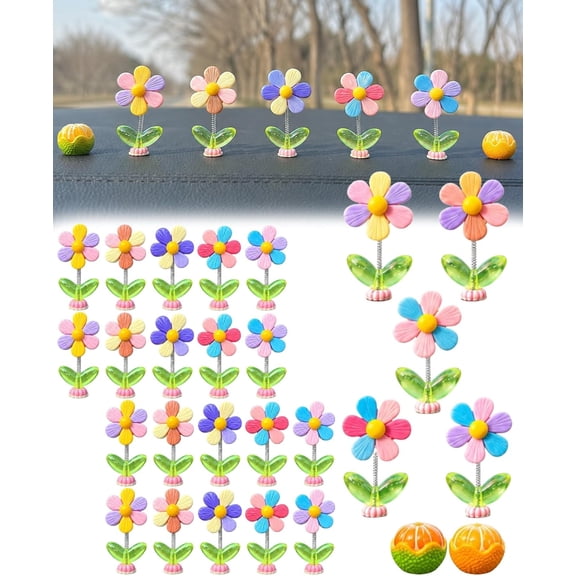 Spring Wobbly Flower Car Dashboard Ornament Interior Decor Figurine | 20PCS Funny Cute Mini Sunflowers Automotive Dash Board Rearview Mirror Decoration Accessories Summer
