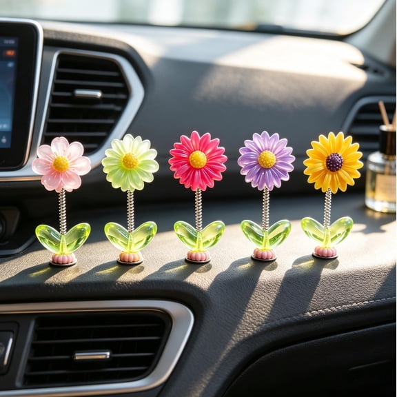 Spring Wobbly Flower Car Dashboard Ornament, Shaking Head Flower Car Accessory for Car Interior and Home Office Desk
