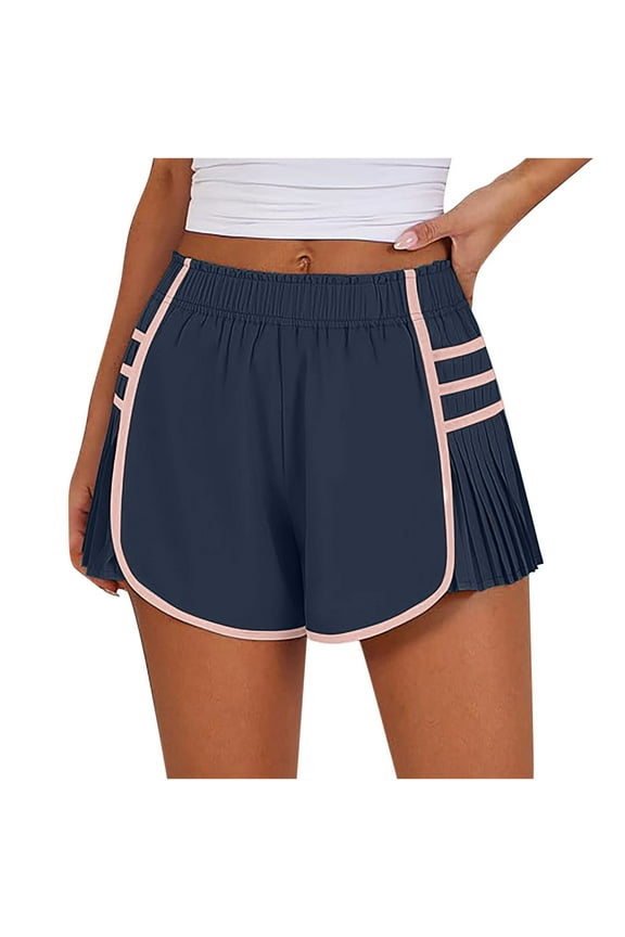 Spring Women Casual Pants Running Shorts High Waisted Pleated Contrast Color Short Comfort Dailywear