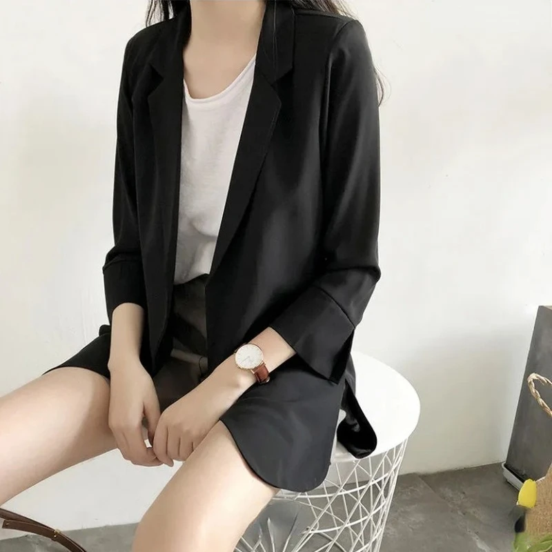Spring Women Thin Blazers Sun Protection Suit 2024 Female Summer Black