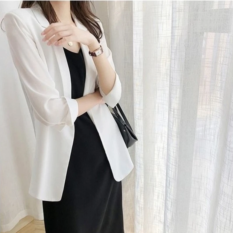 Spring Women Thin Blazers Sun Protection Suit 2024 Female Summer Black