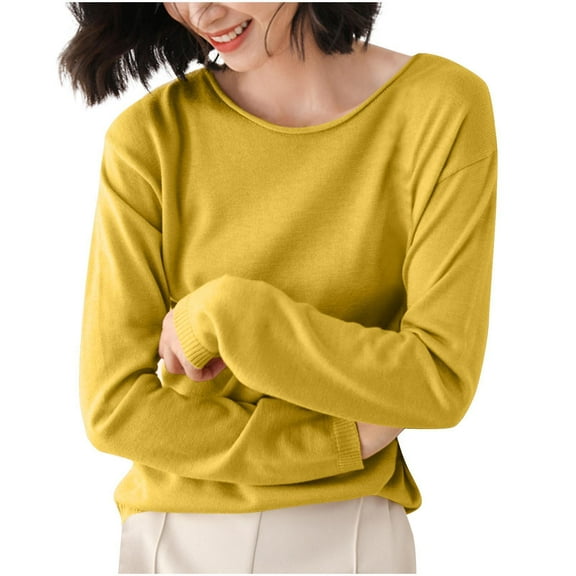 Spring Women's Classic-Fit Long-Sleeve Round Neck T-Shirt Solid Color Knitwear Casual Plus Size