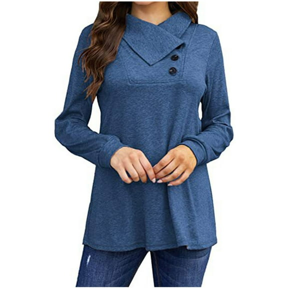 Spring Womens Clothes 2025!DianGeFu Ladies Long Sleeve Blouses 2025 $15,Women's Fashion Casual Solid Color Button Top Long-Sleeved T-shirt Blouse,Blue,S