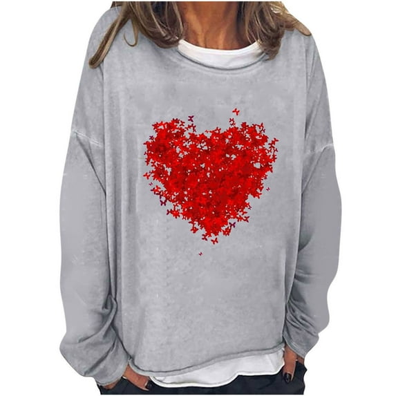 Spring Womens Clothes 2025!DianGeFu Womens Tops Long Sleeve Plus Size Winter,Fashion Women's Casual Long Sleeve Round Neck Printed Ladies Tops Blouse,Gray,L