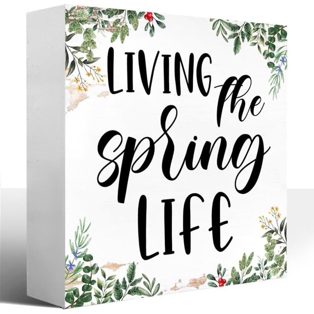 Spring Wooden Block Sign Living The Spring Life Rustic Spring Wood Box
