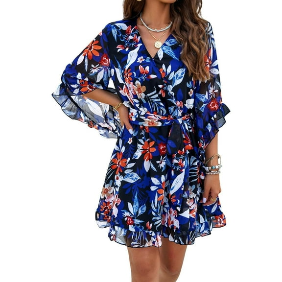 Spring Work Dresses For Women 2025, Hawaiian Dress Wedding Guest Vintage Floral V Neck Half Sleeve Tunic Casual Mini Linen Dresses 2025 Summer Off Shoulder Dresses Shirt (XL, Black) ZMTing