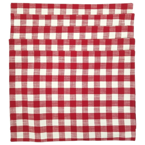 Spring Woven Red and White Check Placemat Set, 4 Cotton Placemats