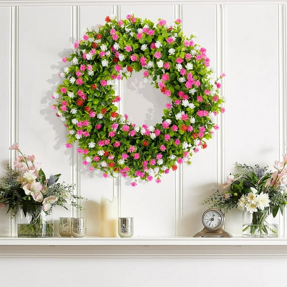 Spring Wreath, 20In Artificial Floral Wreath for Door & Window, Easter & Wedding Decoration, Colorful Flowers for Home or Courtyard