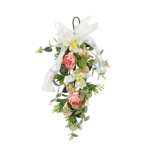 Spring Wreath Artificial Front Door Swag Floral Garland with Hanging Loop, Tea Rose Dandelion Teardrop Design for Wedding Arch Holiday Housewarming Gift and Birthday Party Decor