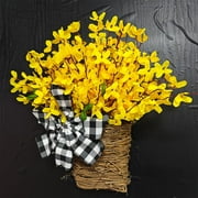 Spring Wreath Basket Forsythia Door Basket 17" Yellow Wreath for Front Door Summer Spring Easter Forsythia Door Basket Home Decor