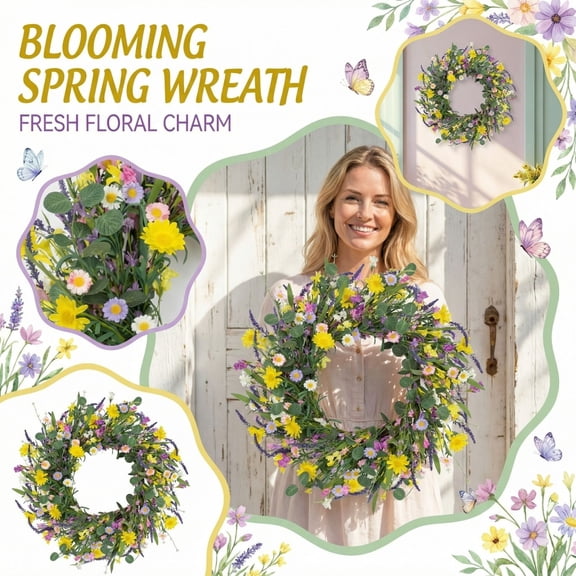 Spring Wreath Decor, 45X45Cm Spring Home Decoration, For Living Room Bedroom Office Porch Party Holiday Decor