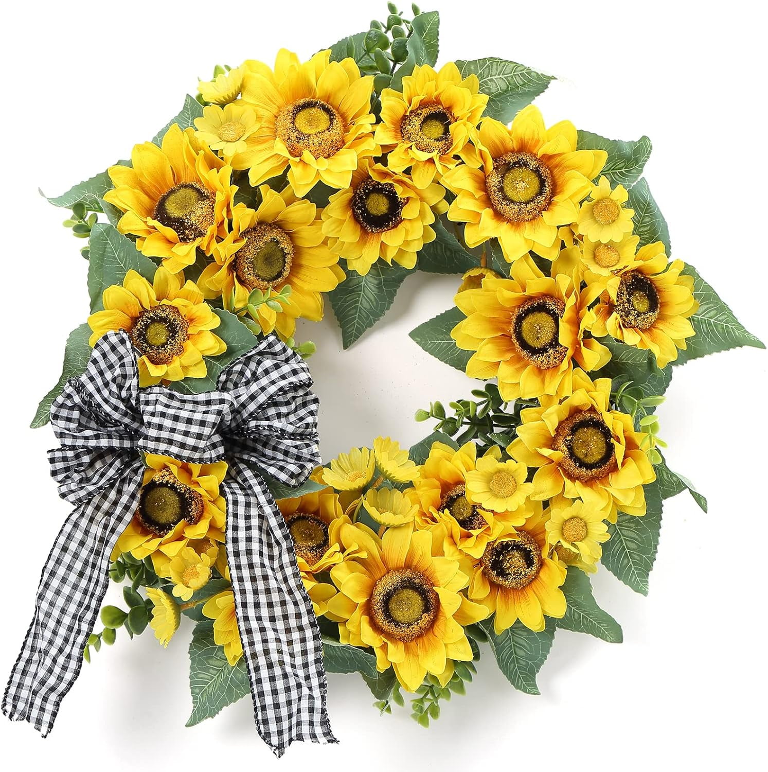 Spring Wreath for Front Door, 18In Artificial Sunflower Front Door ...