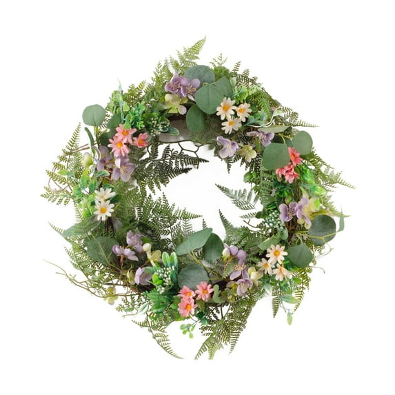 Spring Wreath for Front Door, Colorful Floral Wreath for All-Season, Artificial Spring Summer Door Hanger for Outdoor/Indoor Use, Hassle-Free Front Door Decor