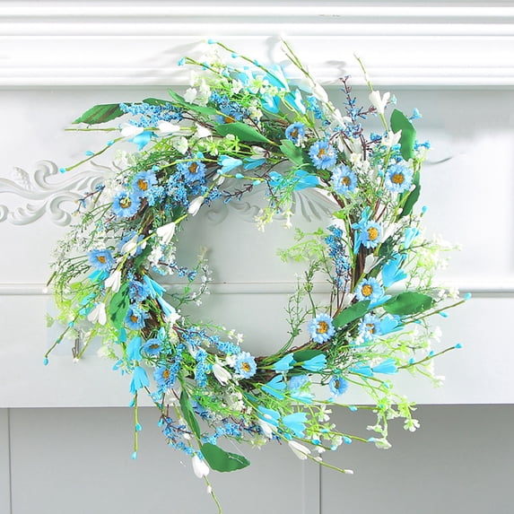 Spring Wreath for Front Door with Natural Twig Base, 15.7 Inch Outdoor Summer Wreath, Farmhouse Indoor Decor, Flower Wreath for Wedding Home Wall Window Porch