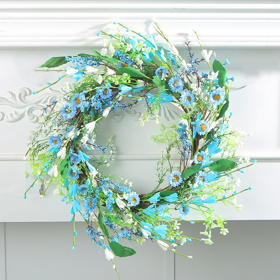 Spring Wreath with Spring Garland,16 Inch Spring Summer Flower Wreaths Floral Garland Spring Wreaths for Front Door and Garland for Home Decor Season Celebration