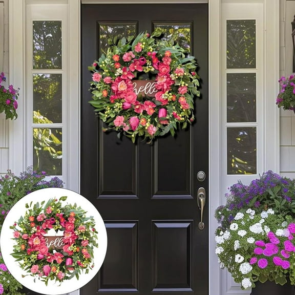 Spring Wreath Spring Wreaths for Front Door with Sign Spring Door Wreath with Peony and Orchid Door Wreath for Spring and Summer Front Door Wreath Decor Outdoor Wreath/Welcome Wreath