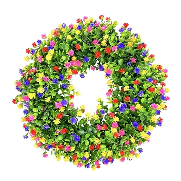 Summer Wreath Spring Wreath for Front Door 17" Artificial Flower Wreath Durable Outdoor All Seasons Welcome Sign for Home Decoration Design1