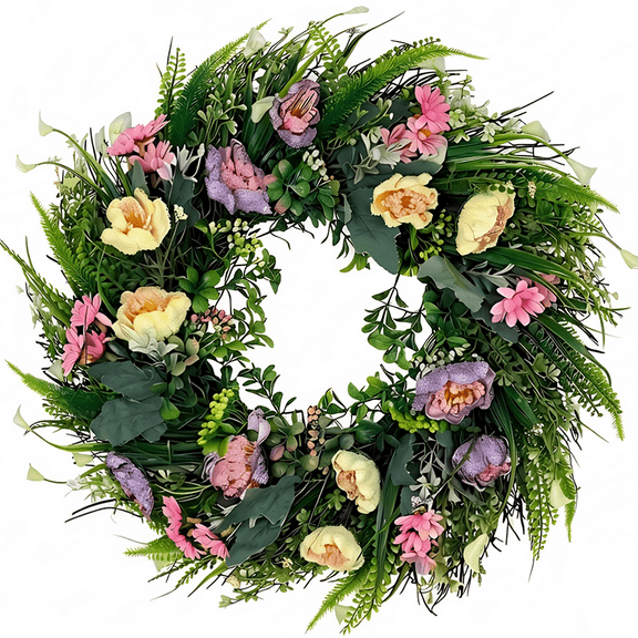 Spring Wreath for Front Door 17.7 inches Wildflower Wreath Door Wreaths for Spring Summer Easter Hanging Decoration for Home Indoor Outdoor