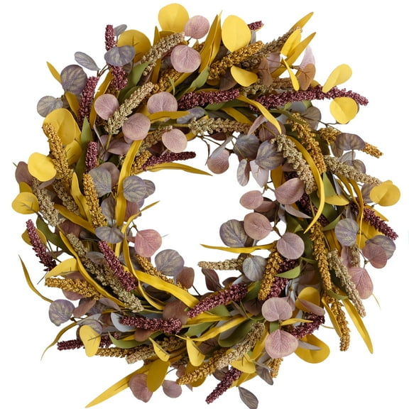 Spring Wreath for Front Door Artificial Summer Wreath with Eucalyptus Leaf Lavender Daisy for Indoor Outdoor Home Decor Festival Celebrations