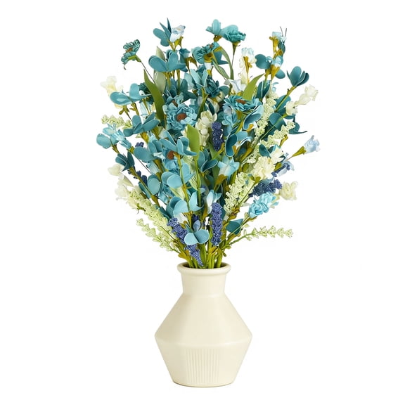 Idyllic Handmade Artificial Spring Eucalyptus Leaf Lavender Daisy Artificial Wreaths, Multicolor