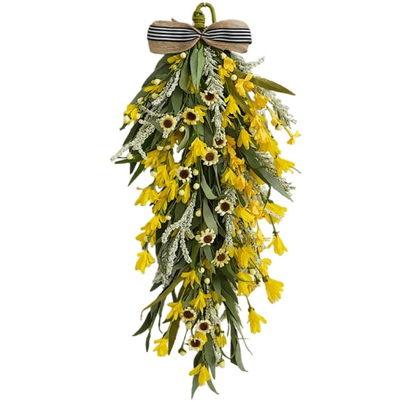 Tempus 20 inch Yellow Forsythia Spring Door Hanger with Brown Bow