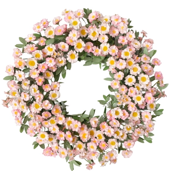 Tempus 22 inch Artificial Wreaths for Front Door Pink Daisy garden parties, weddings Outdoor Indoor Wreaths