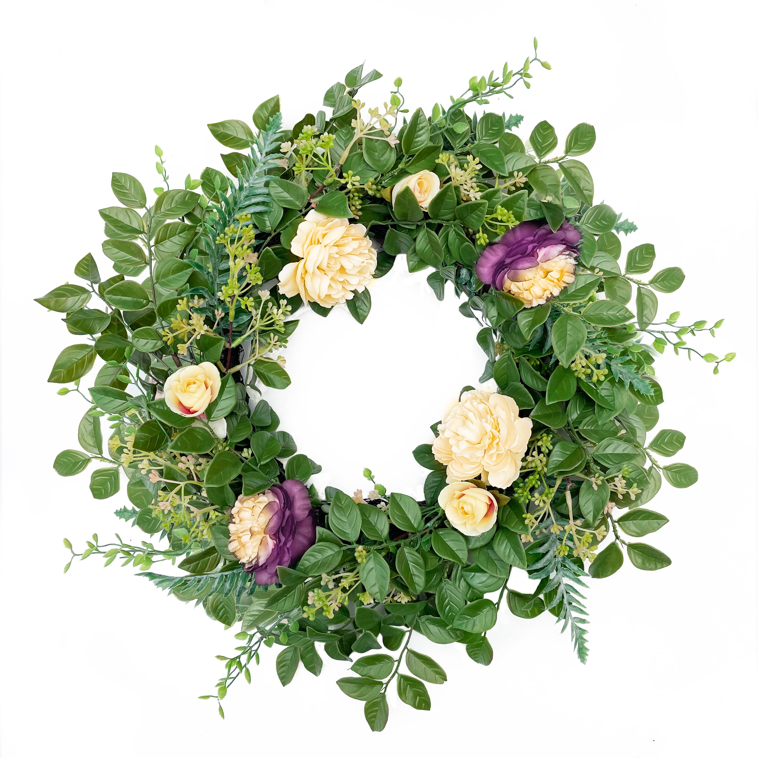 Spring Wreath for Front Door Decor,18In Green Artificial Flower Wreath