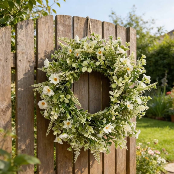Spring Wreath for Front Door White Artificial Floral with Eucalyptus Leaves 16 Inch Handmade Grapevine Wreath for Wedding Wall or Window Decor