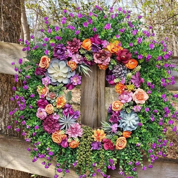 Door Wreaths, 50 cm Spring Summer All-Year Wreath, Artificial Flowers, Large Green Leaf Wreaths, Door Wreath for Front Door, Outdoor, Window, Wall, Garden, Wedding, Festival, Party, Home Decoration