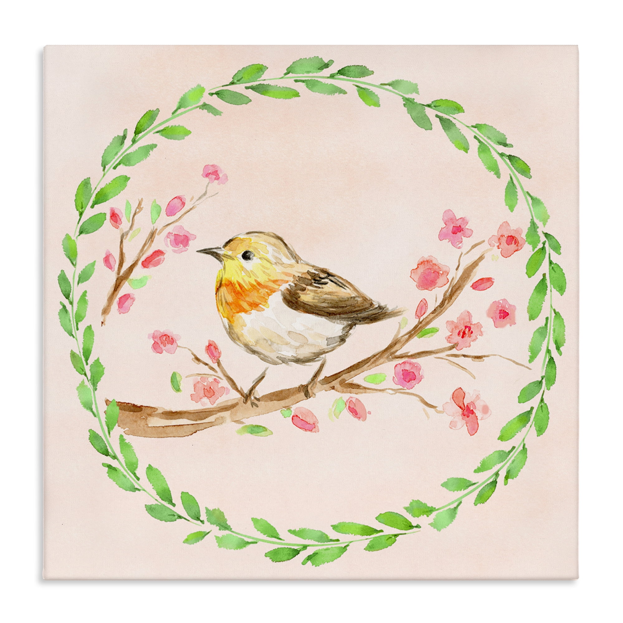 Spring Wreaths Bird Canvas Wall Art, design by Elena Fay