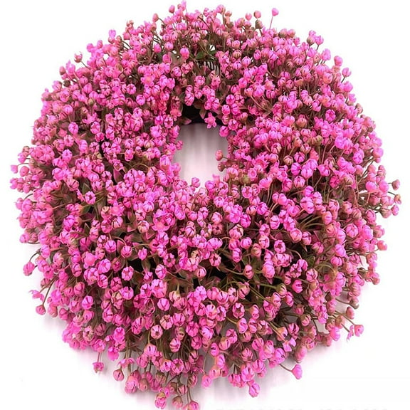 Spring Wreaths for Front Door 16 Inch Artificial Baby Breath Flower Door Wreath Purple Spring Summer Wreath for Outside Indoor Wall Home Farmhouse Porch Garden Festival Wedding Decor