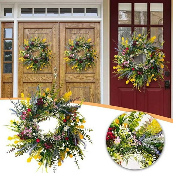 Spring Wreaths for Front Door 19.7in Outside Welcome Summer Flowers Weatherproof Greenery All Seasons Round Wreath