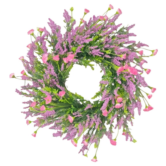Spring Wreaths for Front Door,Artificial Pink Lavender Wreath,Spring Door Wreath for Indoor Outdoor Easter Decorations,All Seasons Wreaths for Farmhouse Wall and Window Decor,24inch