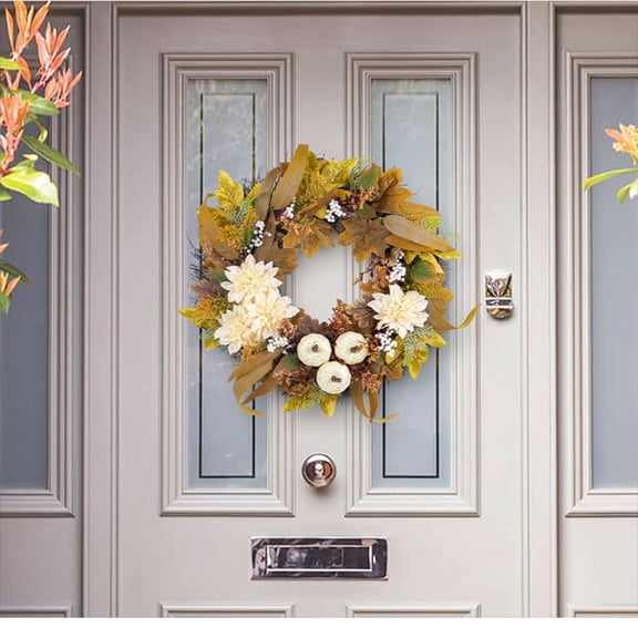Spring Wreaths for Front Door, Simulated Harvest Door Hanging, Natural Withered Look, Green Wreath for Wall Window Farmhouse Party Holiday Home Decor, AKLJWH, White-1PC