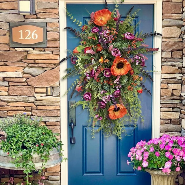 Spring Wreaths Front Door Swag Rustic Home Decor, Farmhouse Colorful Cottage Wreath Durable and Stable Artificial Flowers Door Wreaths Decoration