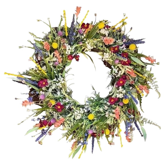 Spring Wreaths for Front Door 13.8in Outside Welcome Summer Flowers Weatherproof Greenery All Seasons Round Wreath