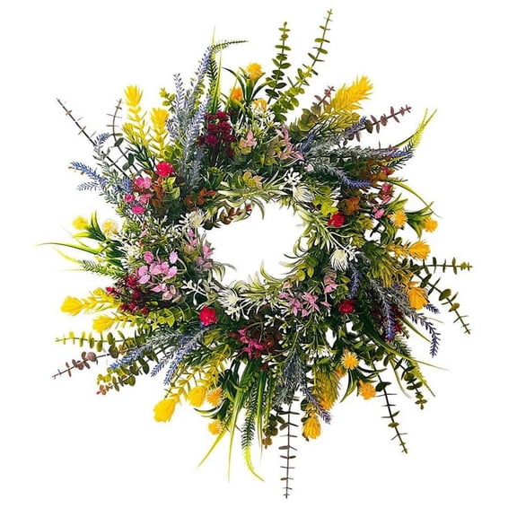 Spring Wreaths for Front Door 17.72 in Outside Welcome Summer Flowers Weatherproof Greenery All Seasons Round Wreaths