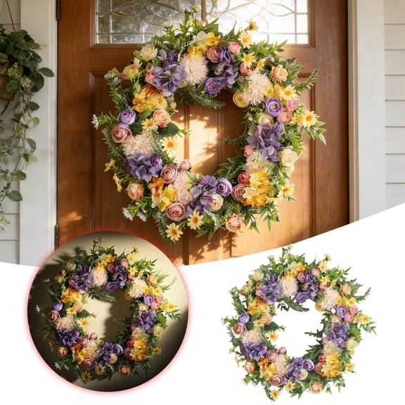 Spring Wreaths for Front Door 18In Outside Welcome Summer Flowers Weatherproof Greenery All Seasons Round Wreaths