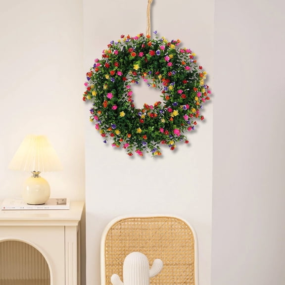 Spring Wreaths for Front Door,Farmhouse Flower Wreath Comes,Boxwood Greenery Floral Wreath for Home Décor Outdoor Indoor D