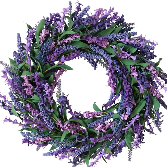 20 inch Spring Wreath, Purple Lavender & Green Foliage Swirl Design for Front Door