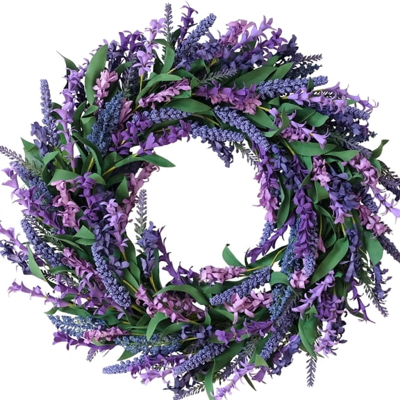 20-inch Spring/Summer Front Door Wreath, Featuring a Spiral Design of Purple Lavender and Green Foliage, Perfect for Hanging on Your Front Door