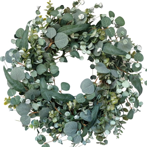 22 inch Simple Mixed Green Leaves Wreath, Minimalist Foliage Decor for Any Season