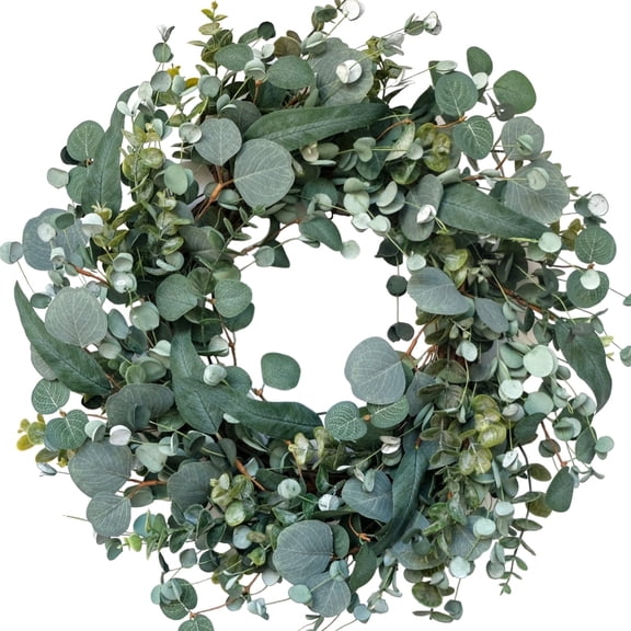 22 inch Mixed Green Leaves Front Door Wreath, Year-Round Foliage Decor Wreaths for Front Door Outside